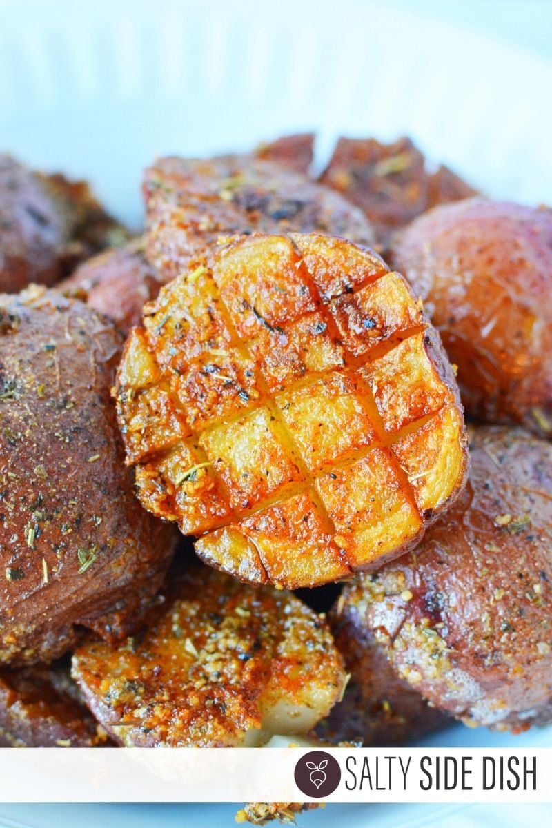 parmesan crusted potatoes roasted in the oven.