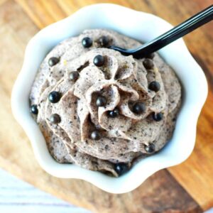 the grey stuff mousse in a white bowl