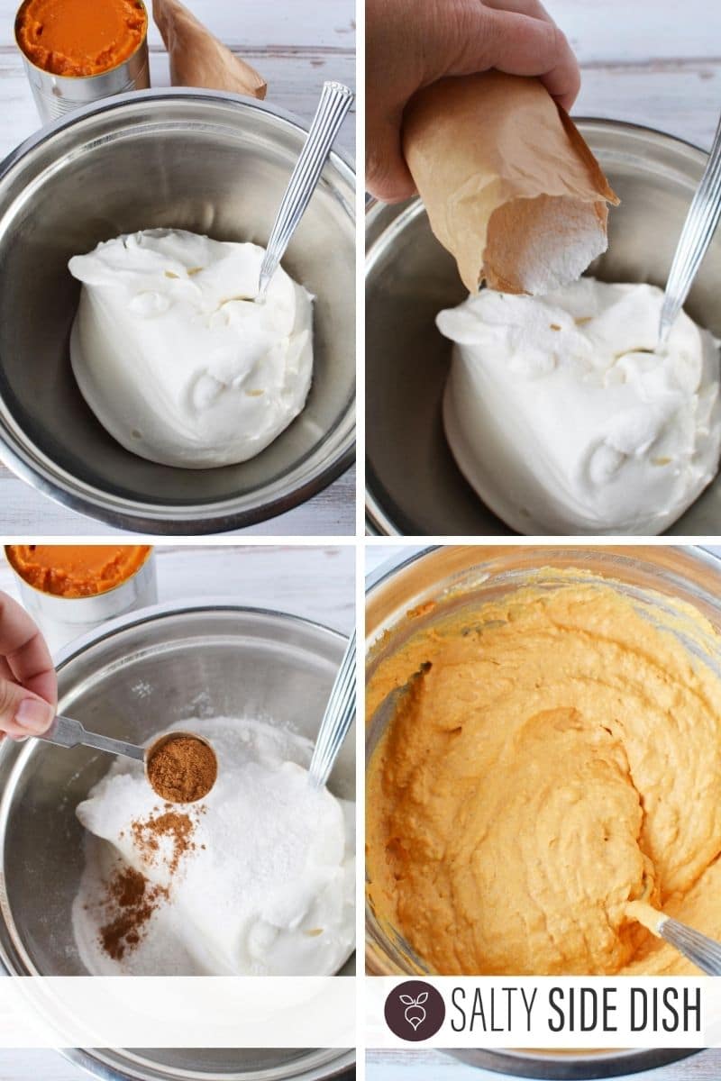 Easy fluff dip with full can of pumpkin puree and pudding mix