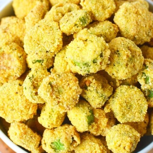 easy fried okra sitting in a bowl already fried