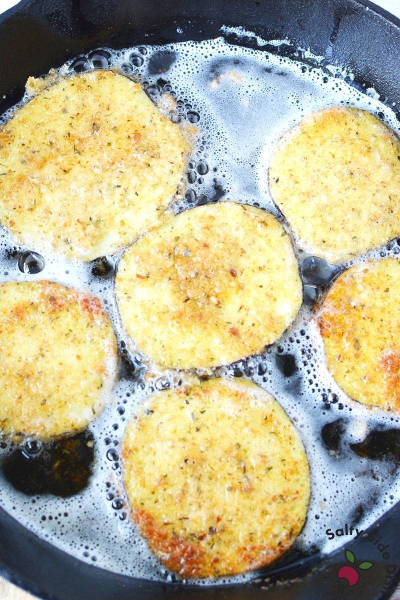 baking and frying slices of eggplant