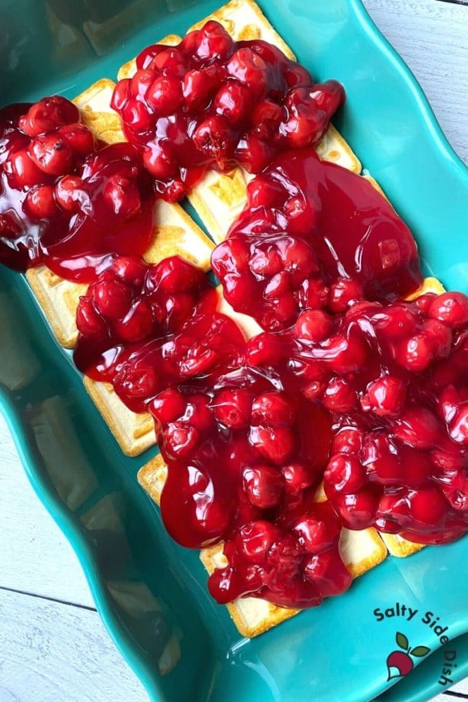 Canned Cherry Pie Filling in dump cake.