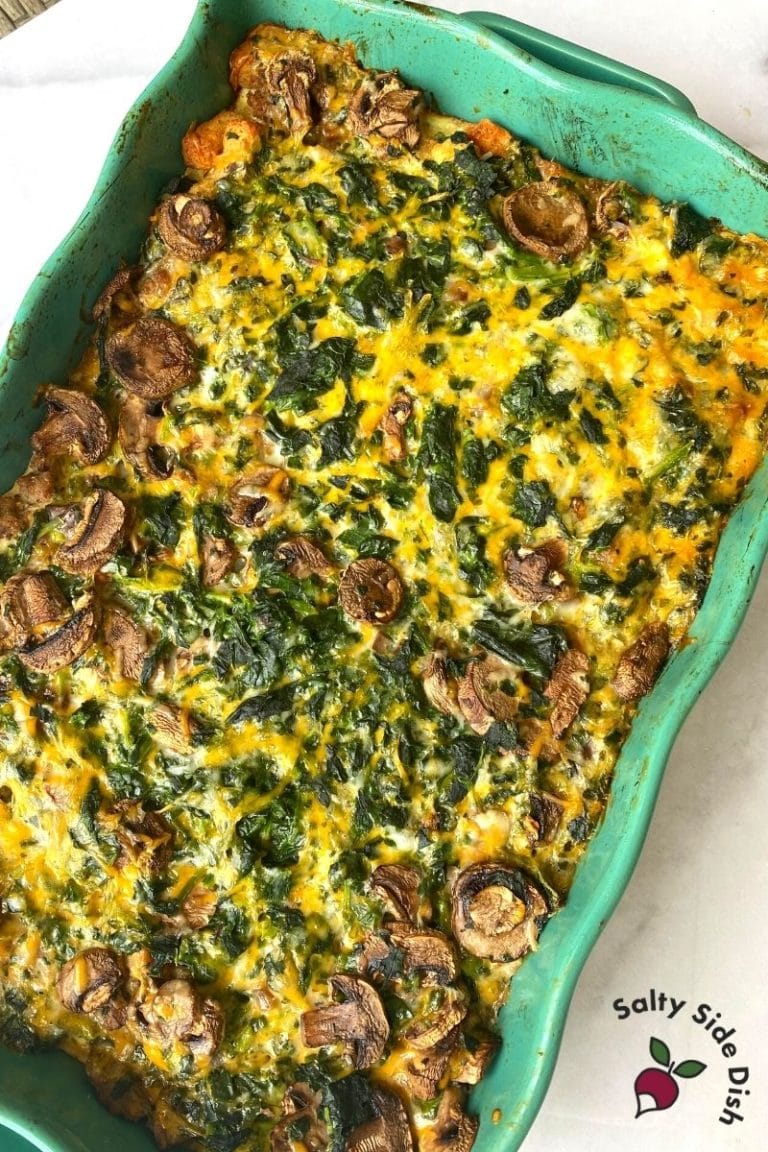 Spinach Mushroom Breakfast Casserole LOADED with Cheese Salty Side Dish