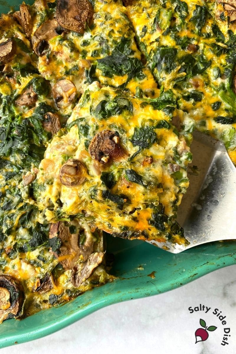 slice of spinach and egg casserole.