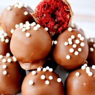 red velvet cake balls with cream cheese centers