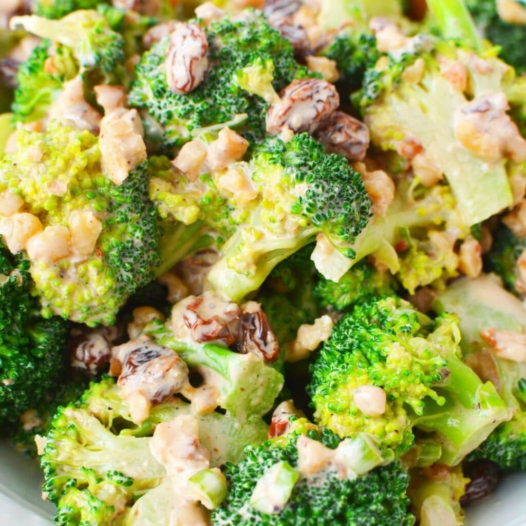 Easy Raisin Broccoli Salad with Walnuts Salty Side Dish