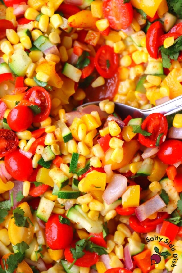 scoop of corn succotash in pot