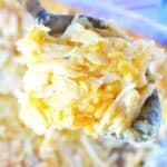 funeral potatoes on a spoon