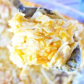funeral potatoes on a spoon