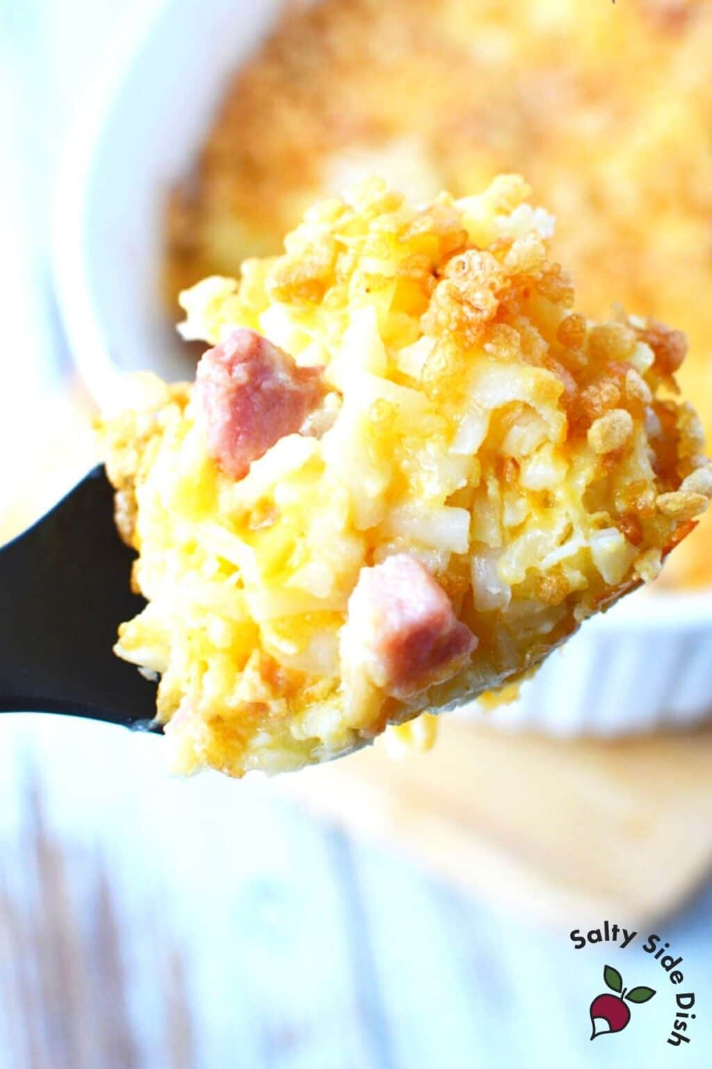 Cheesy Ham and Potato Casserole with Rice Krispie Topping!