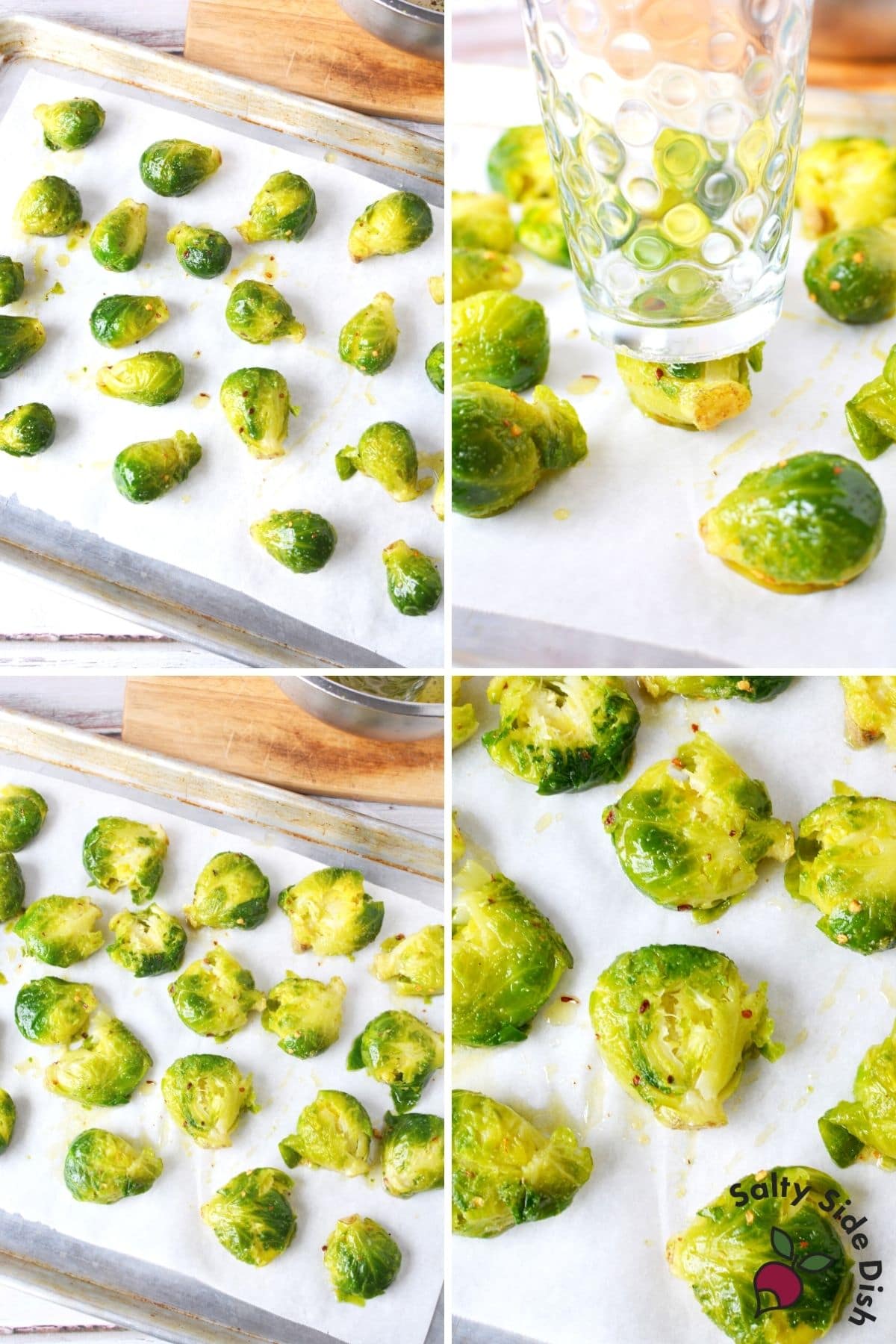 smashing two brussels sprouts with a glass