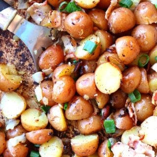 cooked red potatoes in a skillet