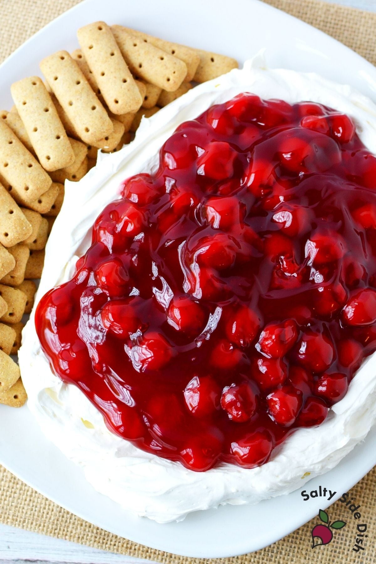 cherry cheesecake dip on a plate