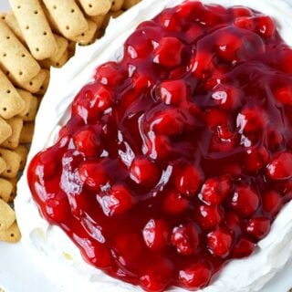 cherry cheesecake dip on a plate
