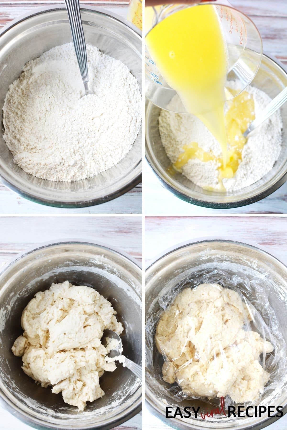 easy flour tortilla dough in a bowl with butter