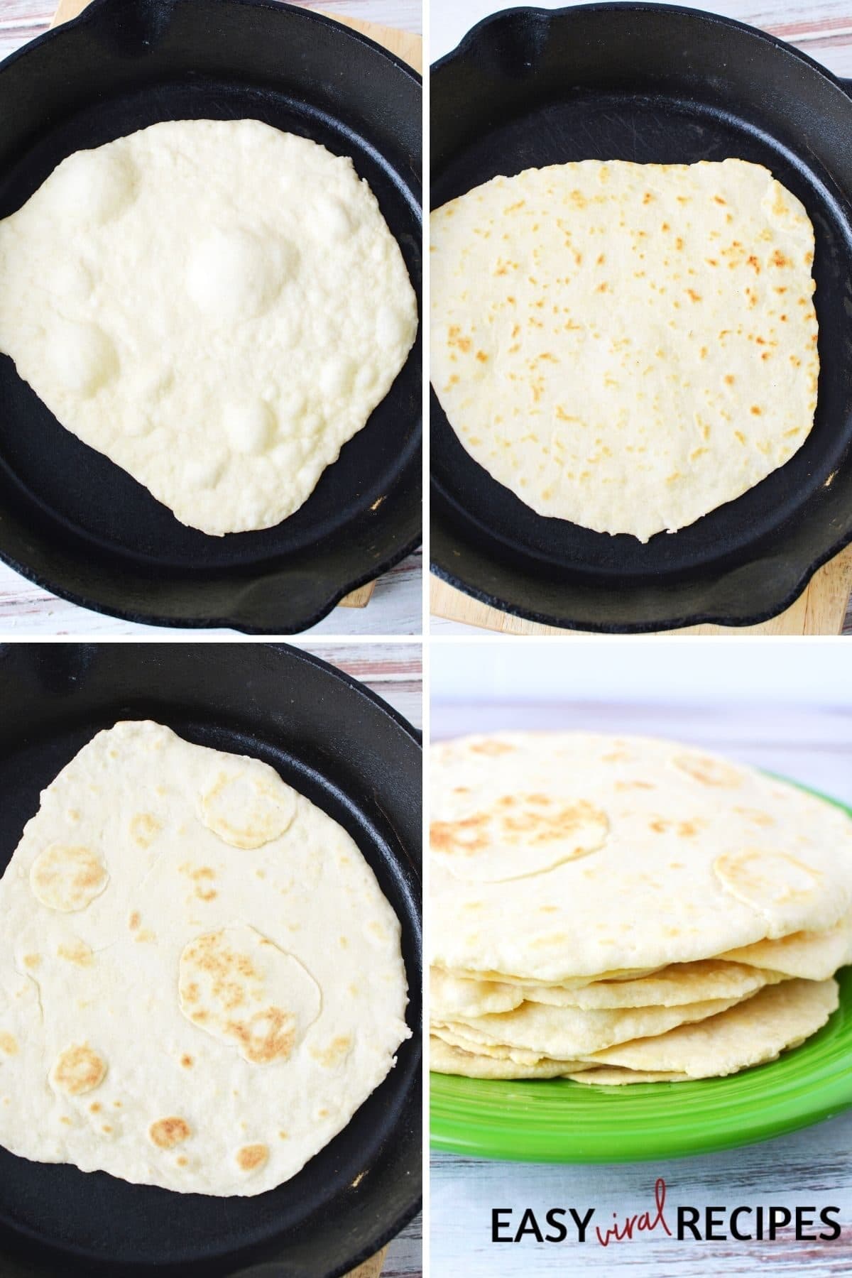 flour tortillas in cast iron pan