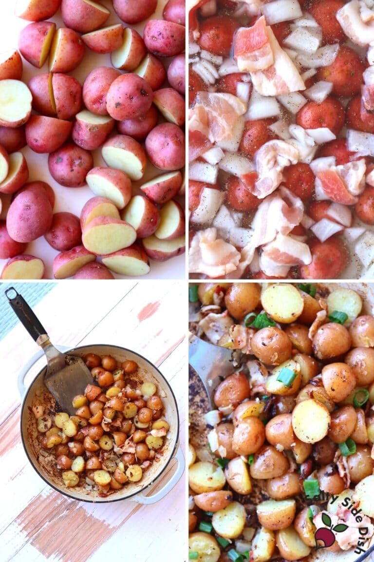 Skillet Potatoes & Onions with Crispy Bacon Salty Side Dish