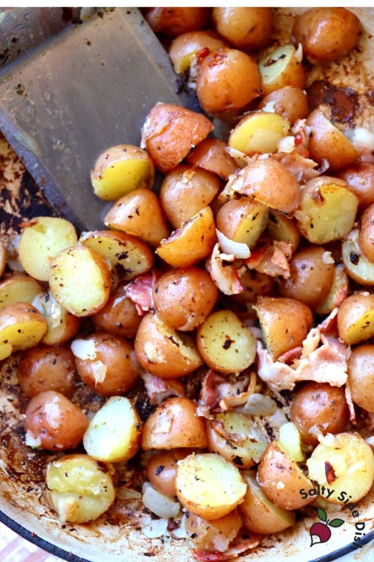 Skillet Potatoes & Onions with Crispy Bacon Salty Side Dish