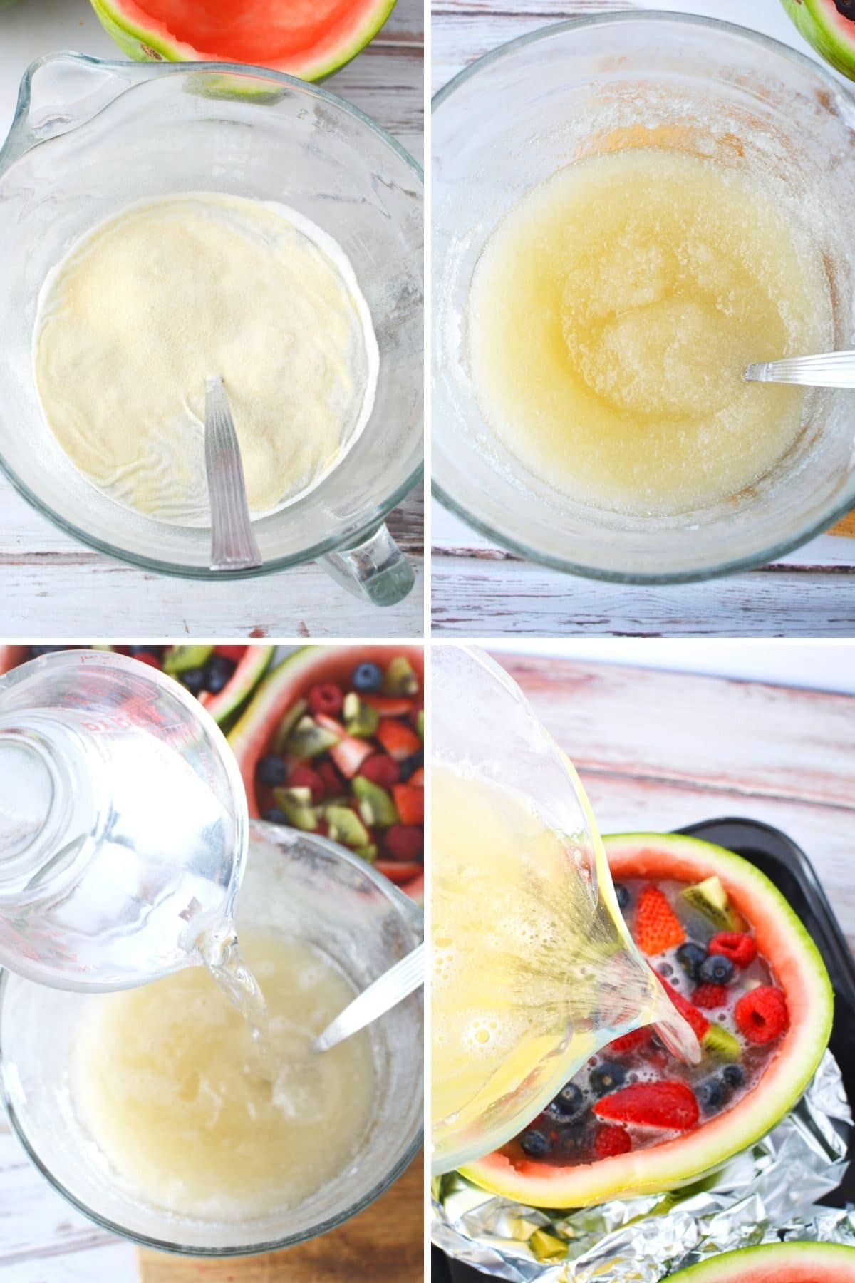 adding gelatin to a watermelon