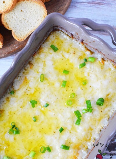 baked onion dip in a casserole dish