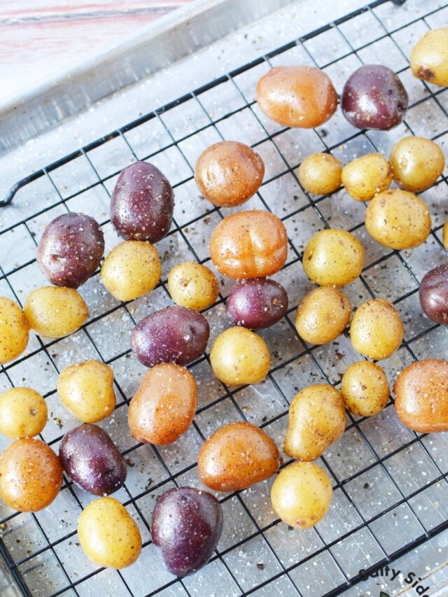 mini potatoes on a baking sheet