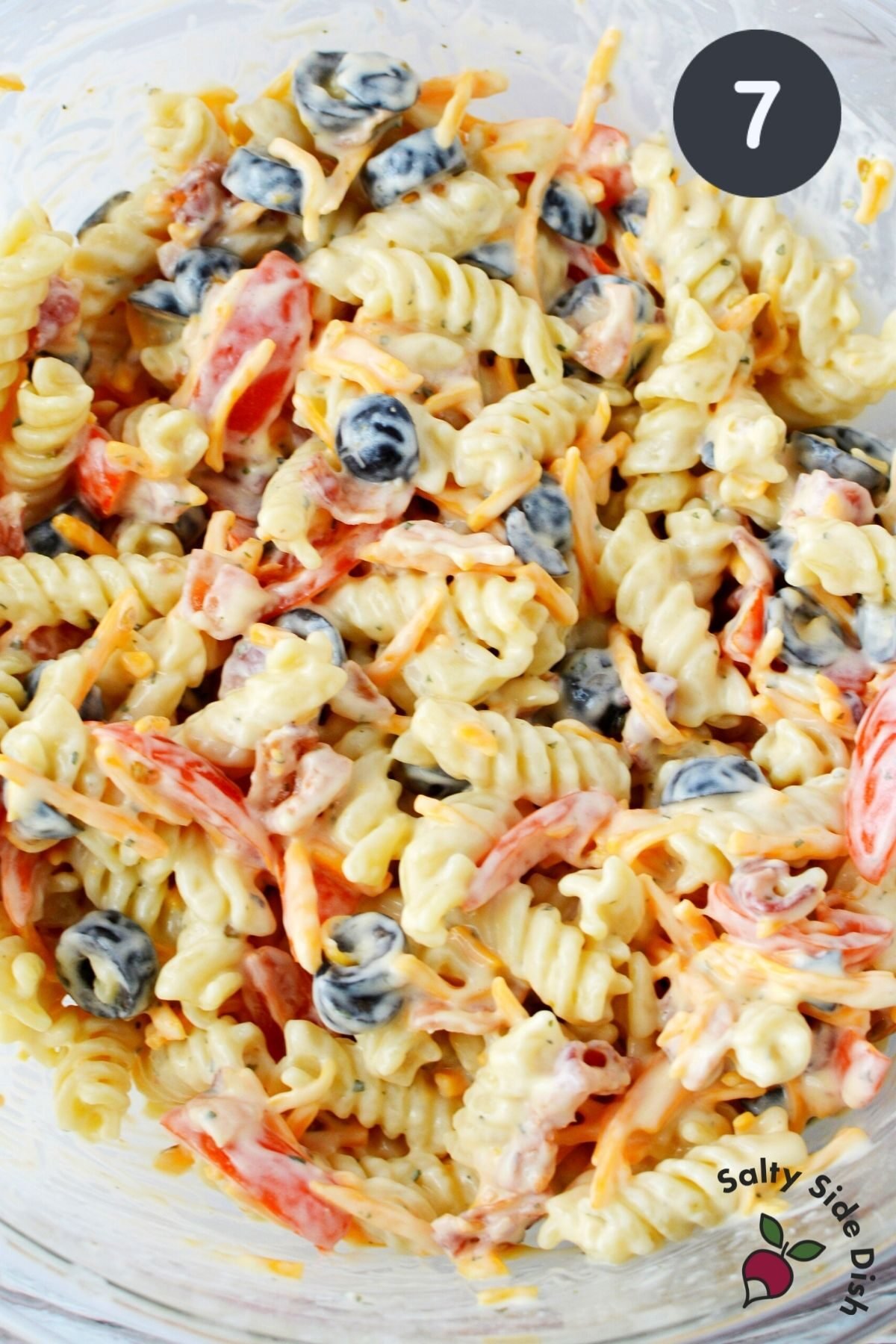 bowl of mixed up pasta salad