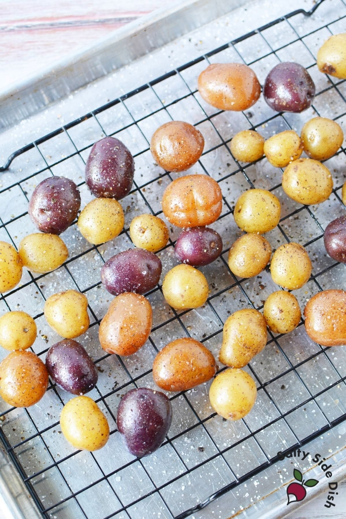 mini potatoes on a baking sheet
