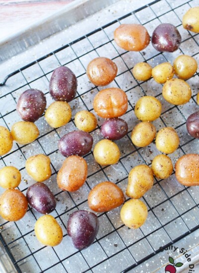 mini potatoes on a baking sheet