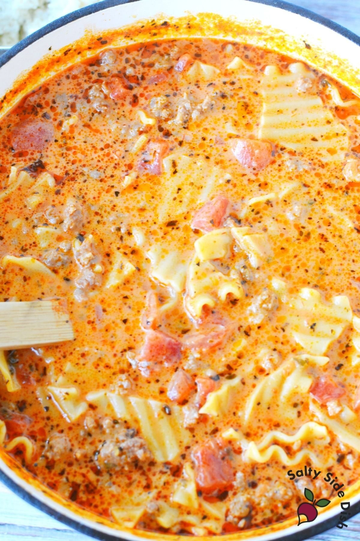 bowl of hearty creamy Lasagna Soup in a bowl.