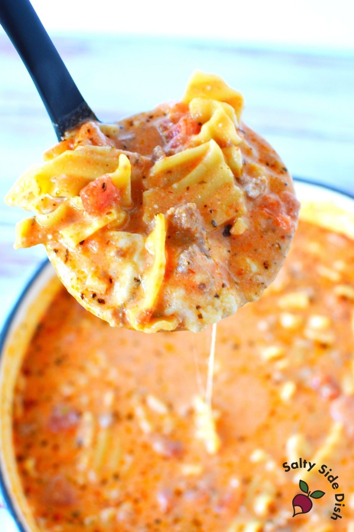 large scoop of Lasagna soup in a bowl.