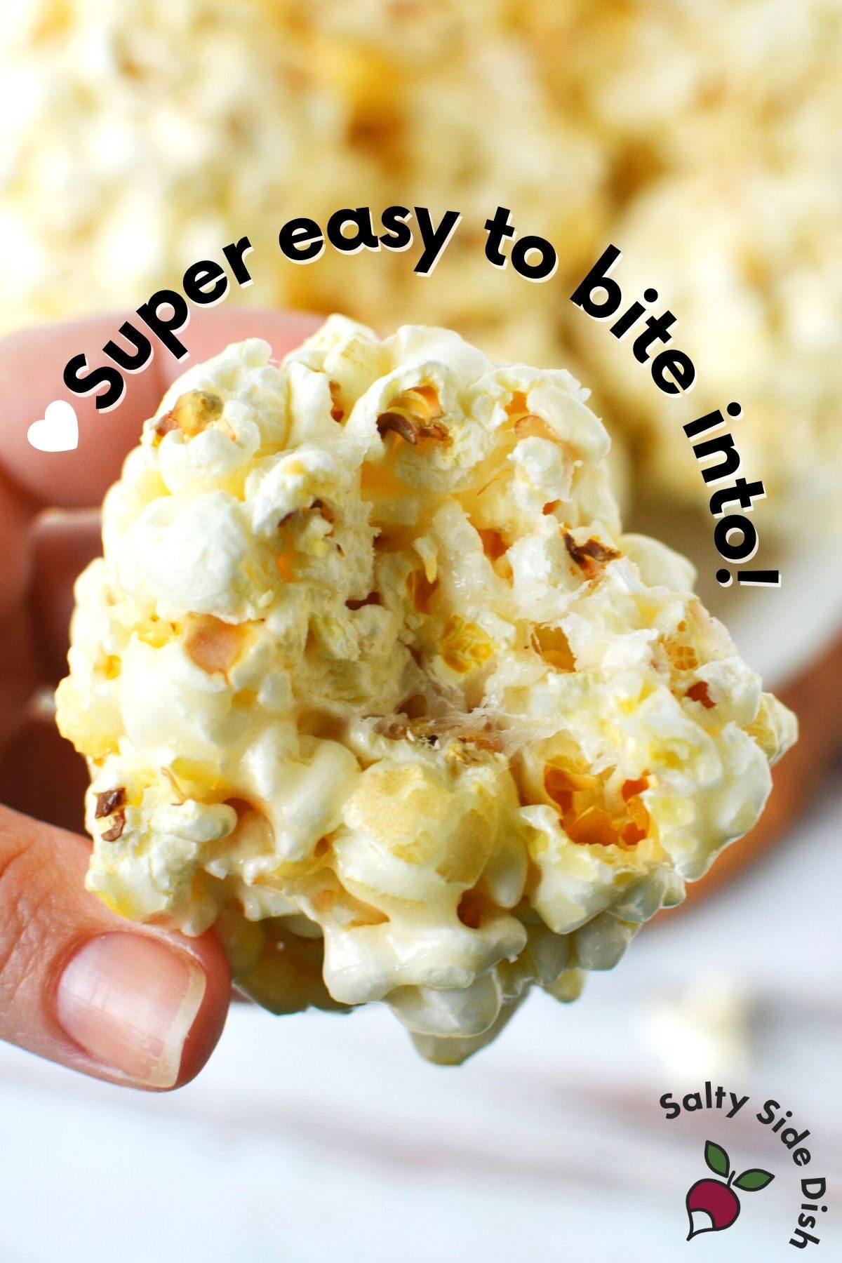 popcorn ball bitten into.