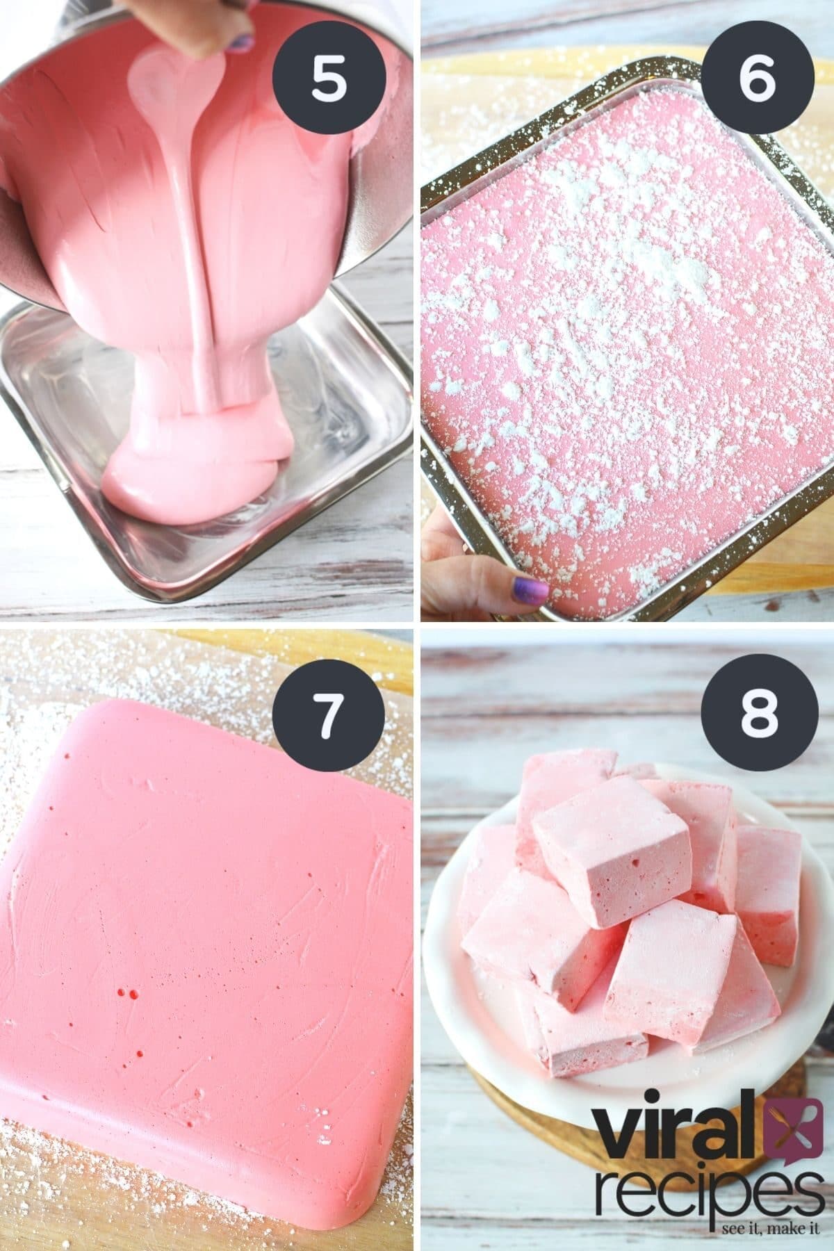 homemade marshmallows being dumped out of the pan.