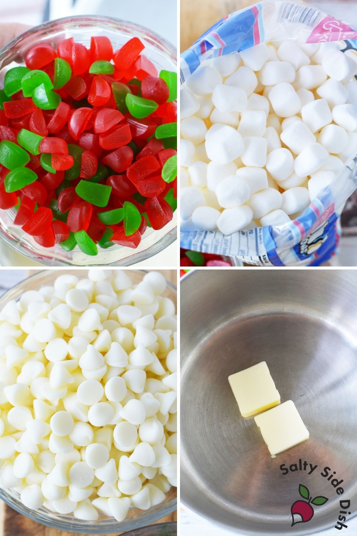 images of 4 Christmas nougat ingredients. 
