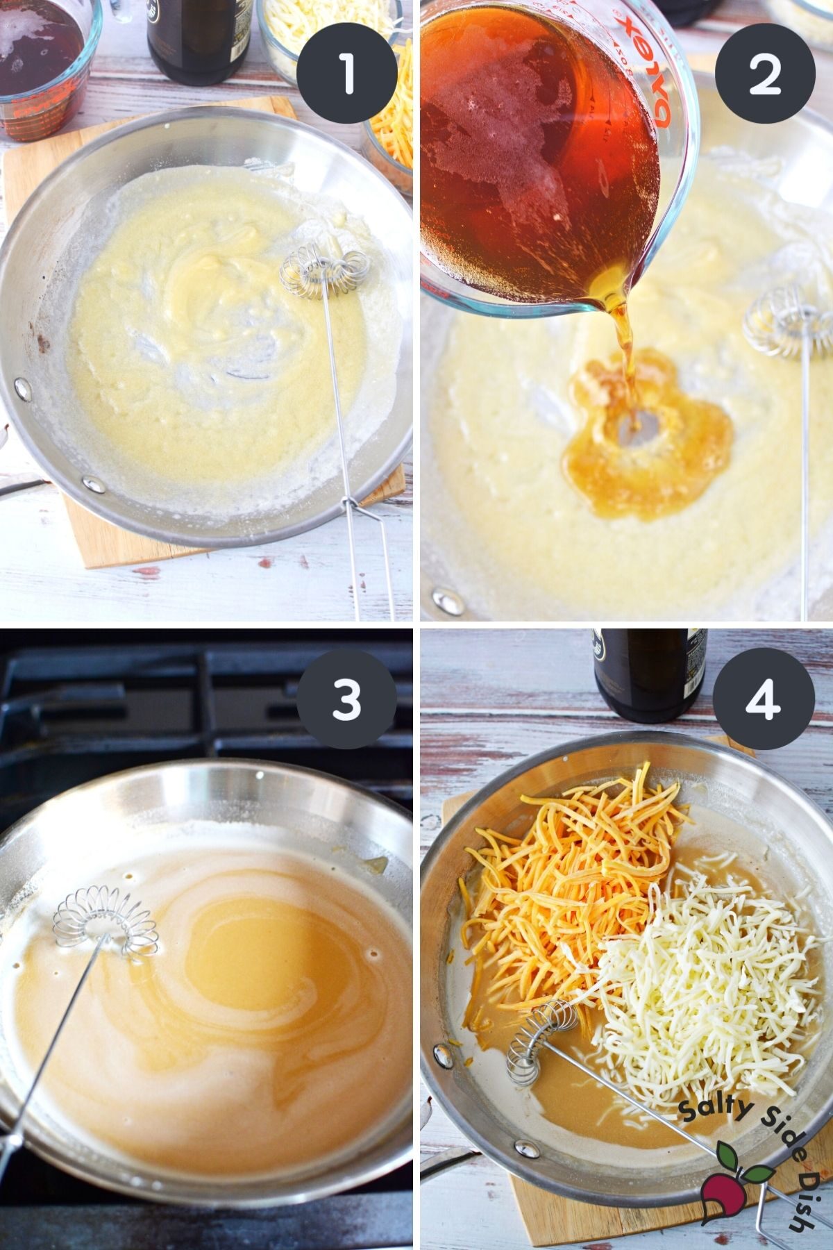 collage on how to make pretzel beer cheese on the stove.
