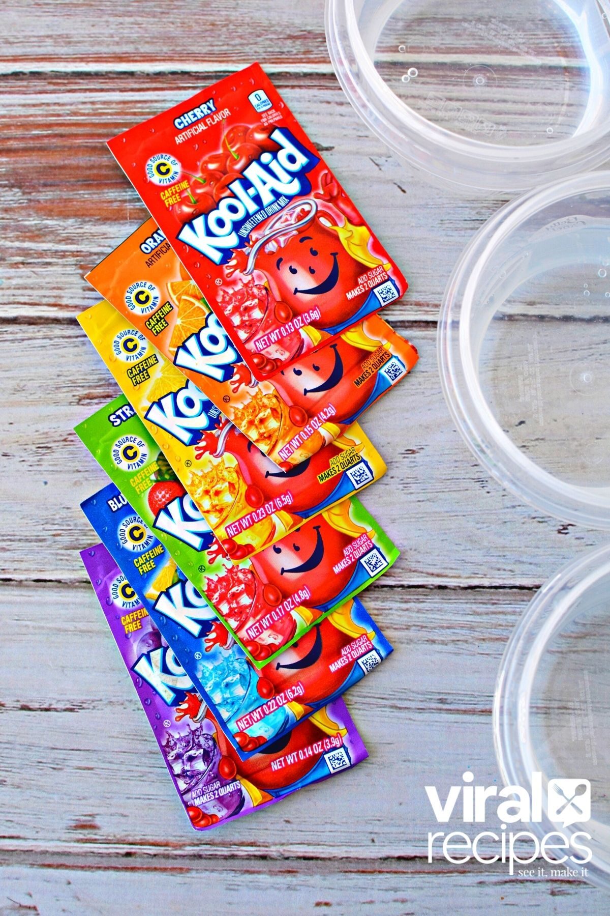 kool-aid drink mix packets.