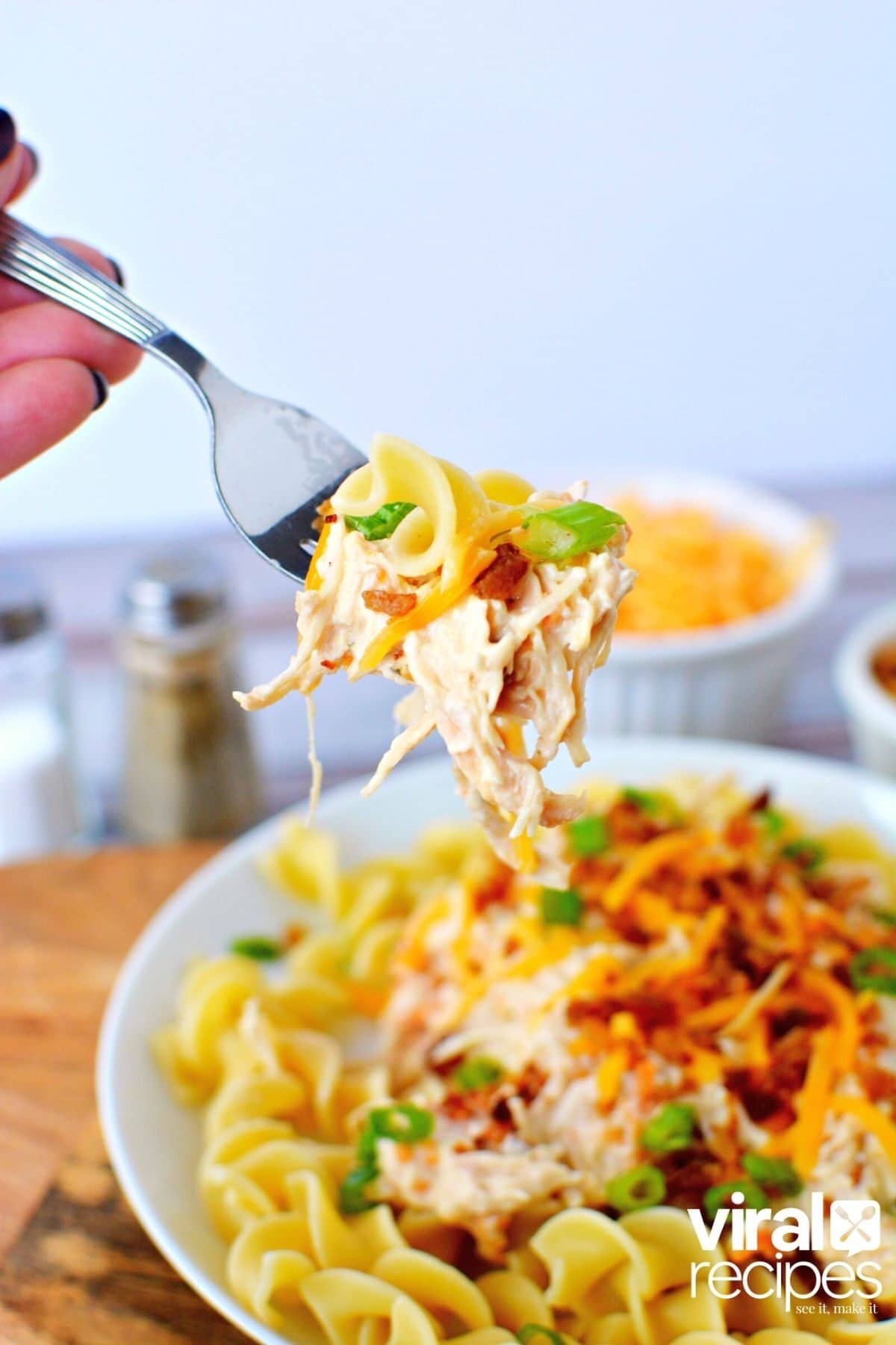crack chicken on a fork.