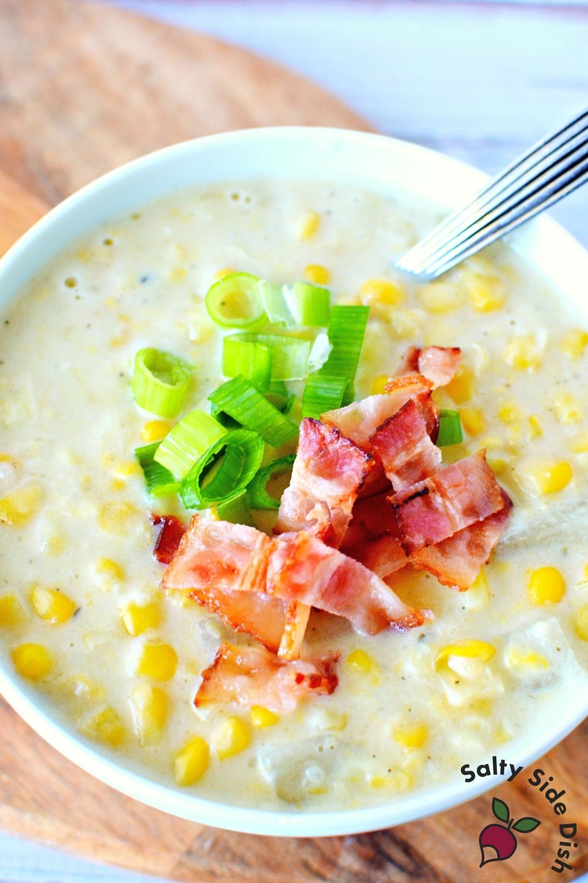 large bowl of corn soup.