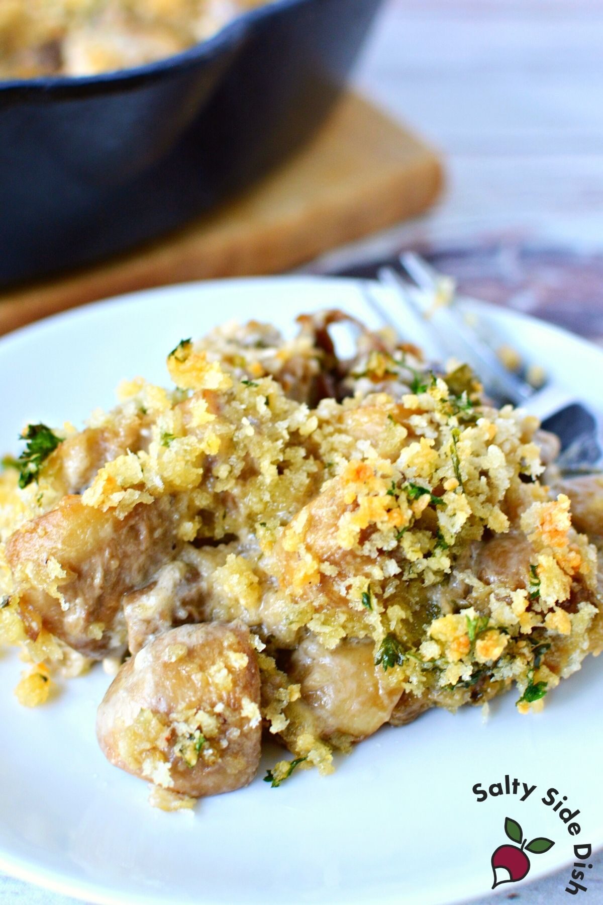 holiday mushroom side dish recipe on a plate.