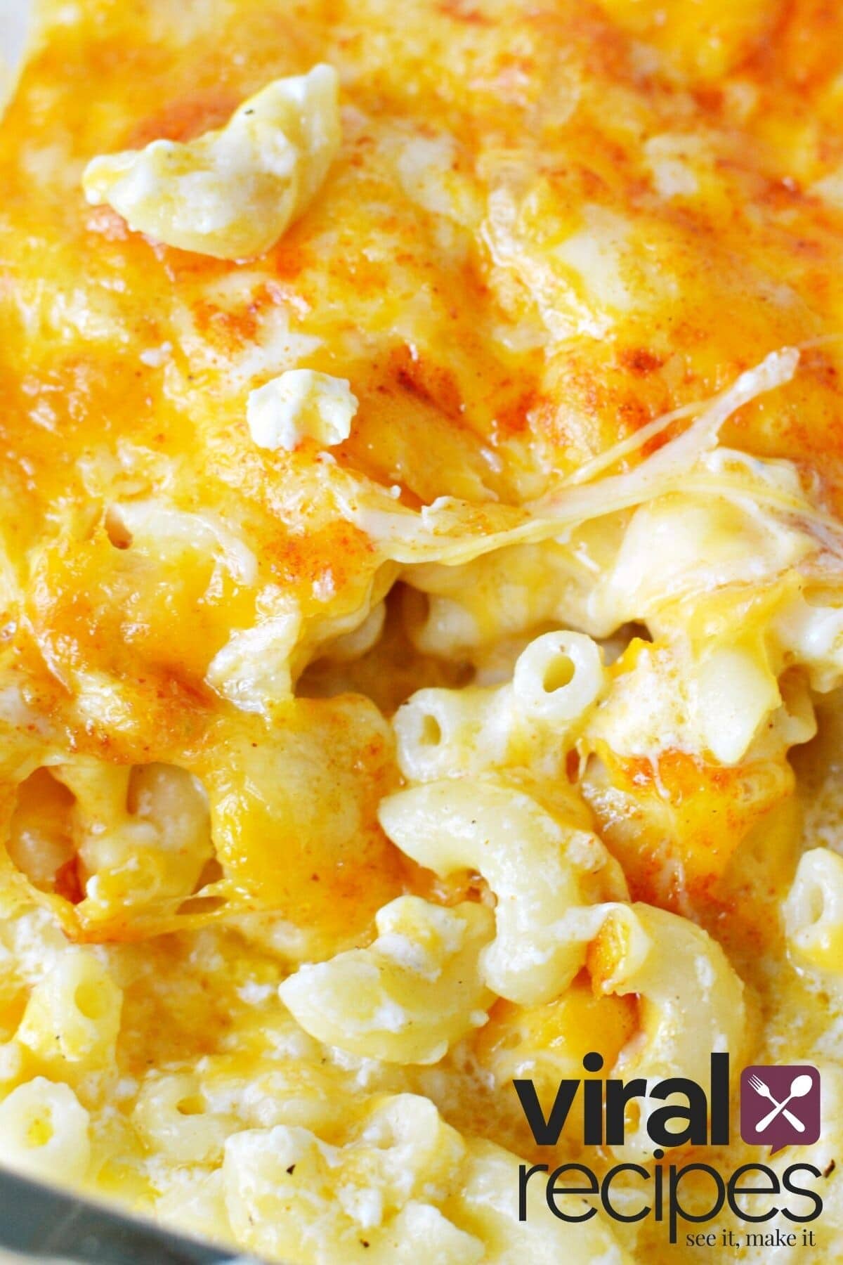 scoop of mac and cheese in dish.
