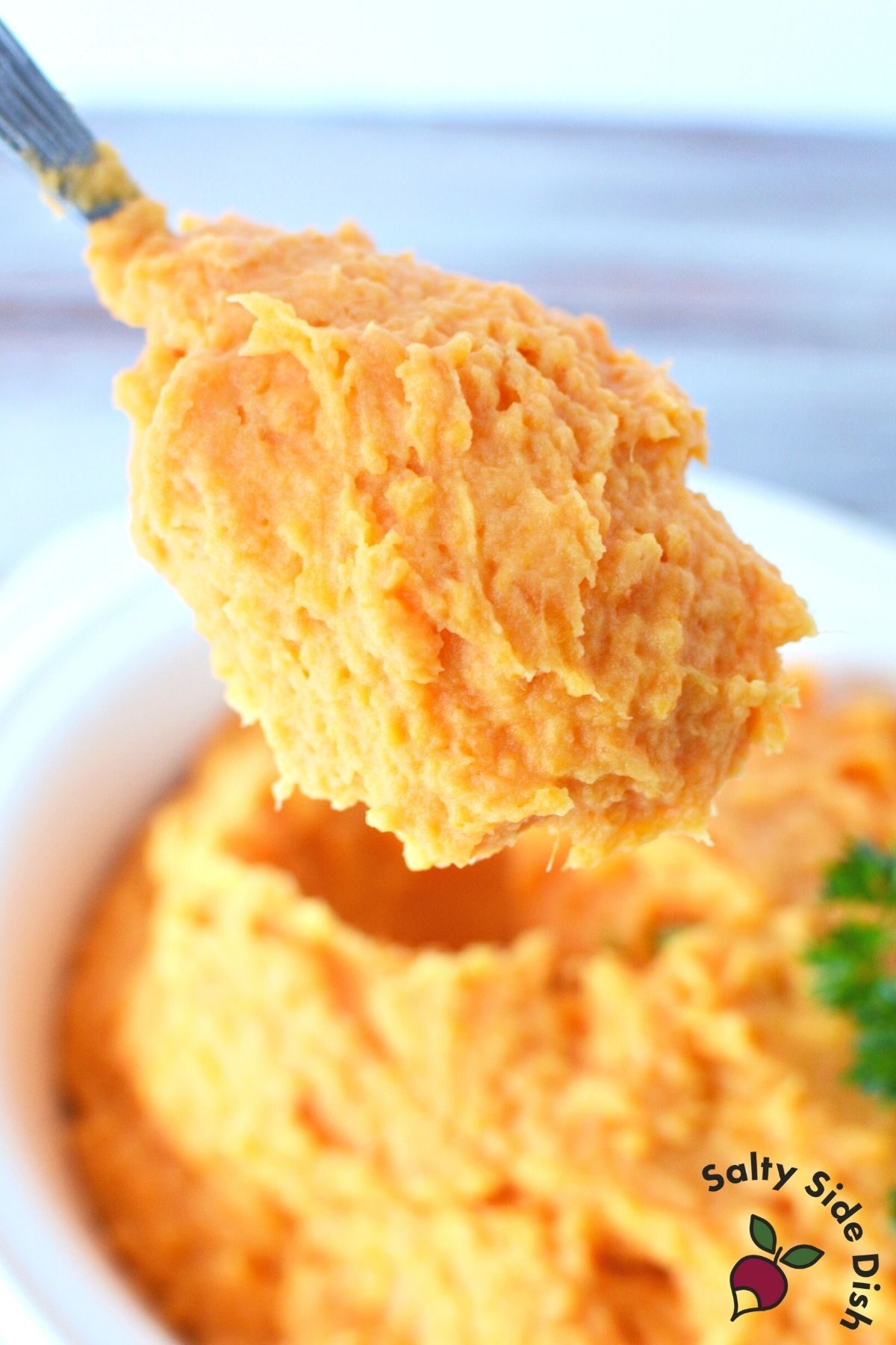 spoon of creamy mashed potatoes.