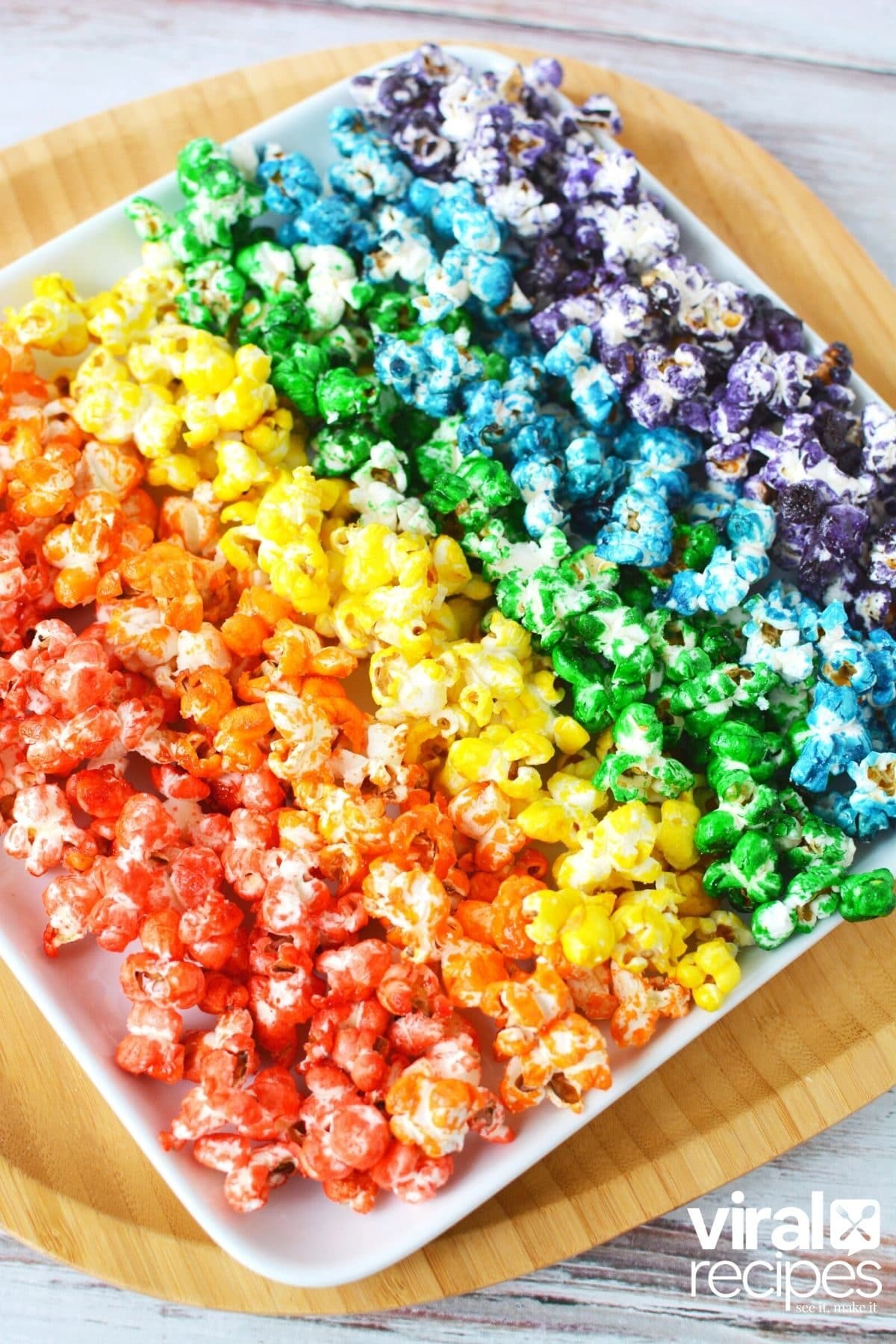 tiktok rainbow popcorn on a plate.