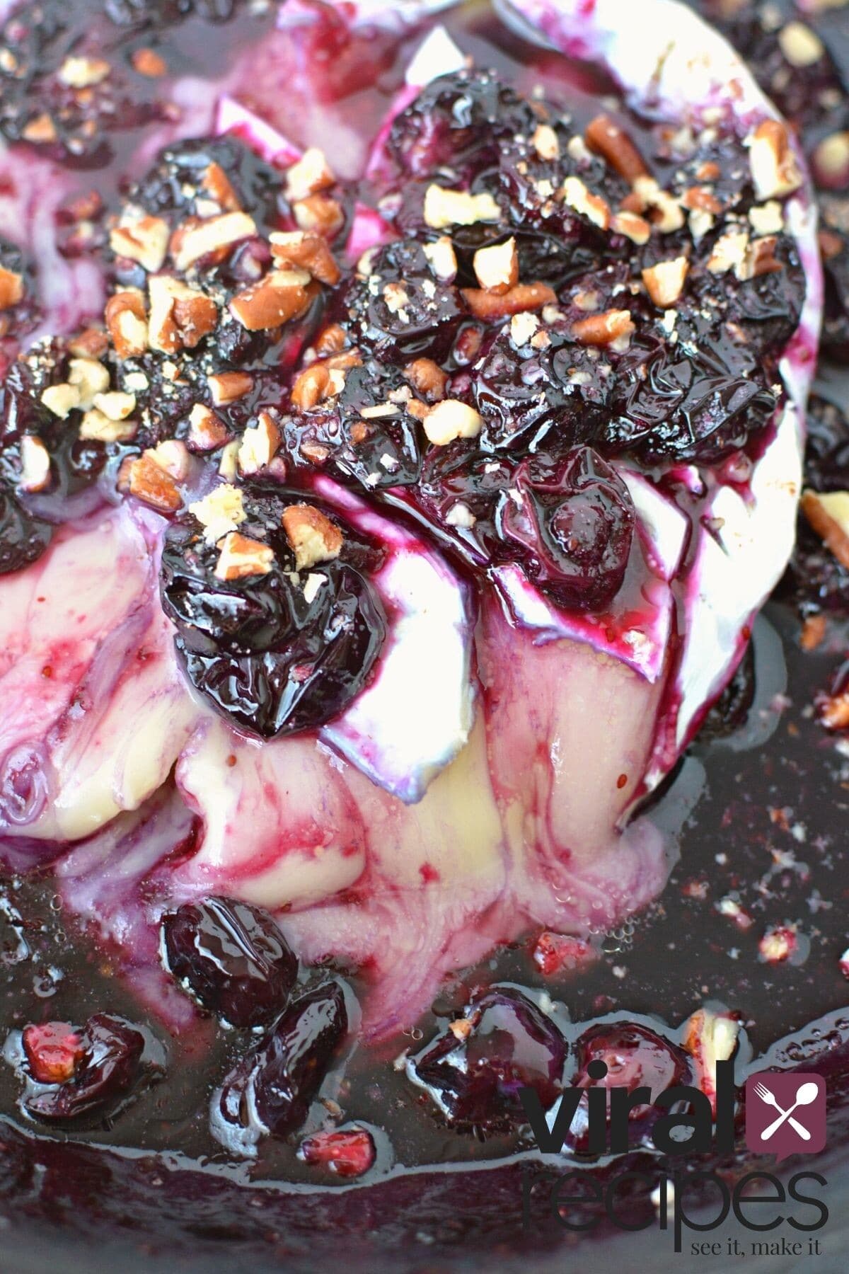 warm brie with blueberry and pecans.