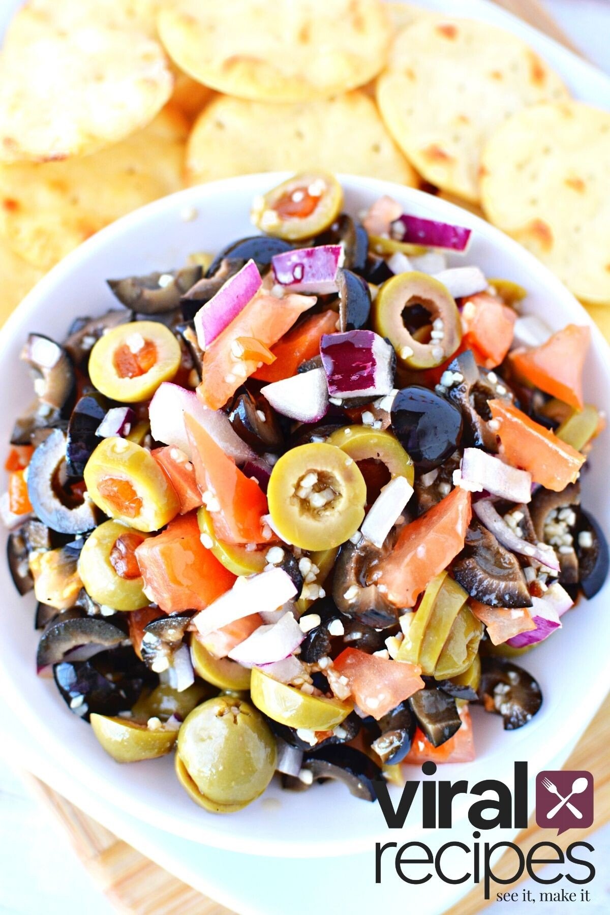 big bowl of green olive tapenade.