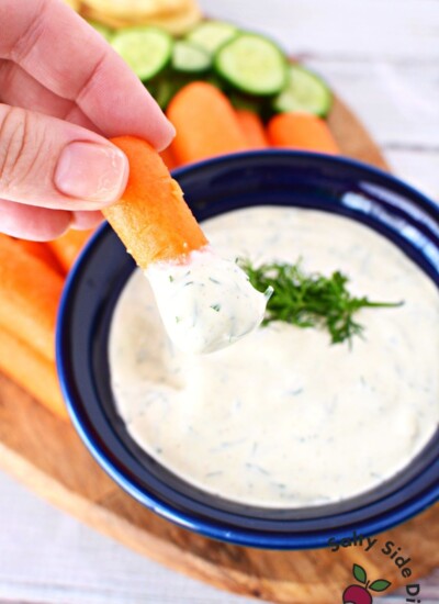 carrot in a dip bowl.