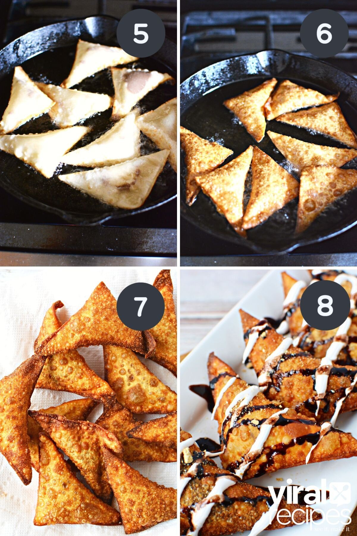 frying a samosa in frying pan.