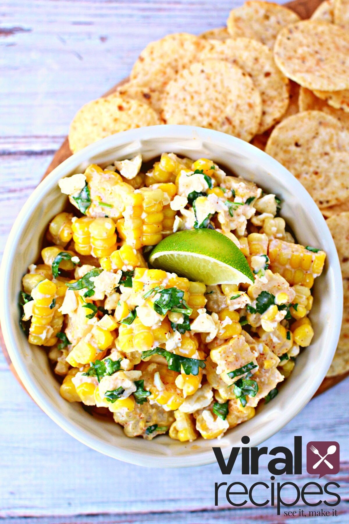 Mexican Street Corn Dip with tortilla chips.