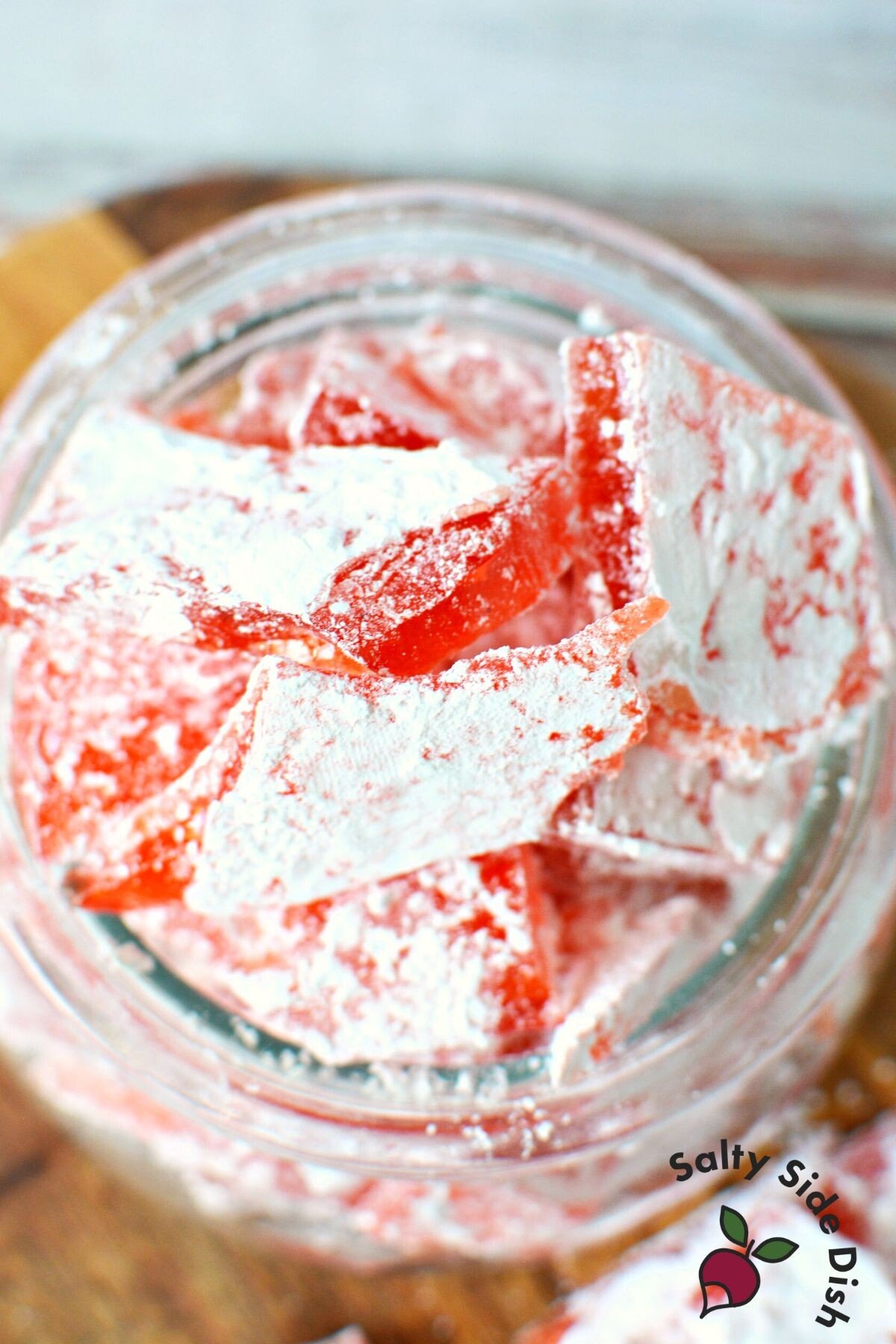 cinnamon rock candy in a mason jar.