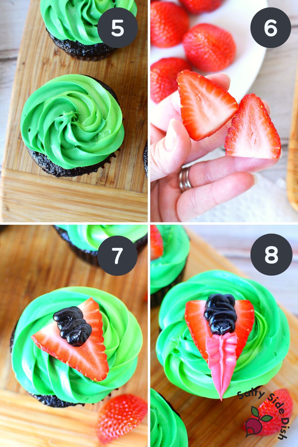 assembly strawberry monster cupcake.