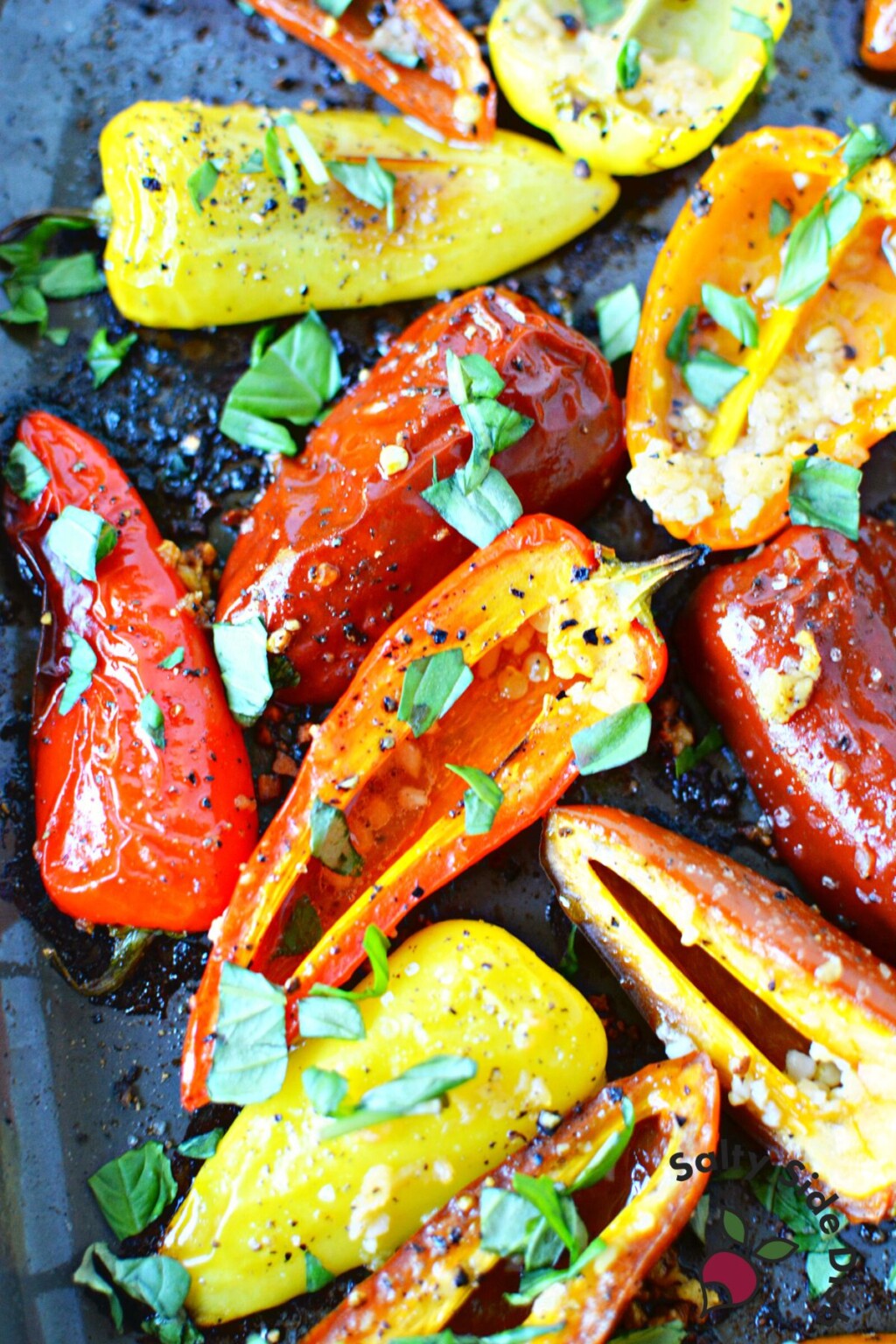 Oven Roasted Mini Peppers with Minced Garlic Salty Side Dish