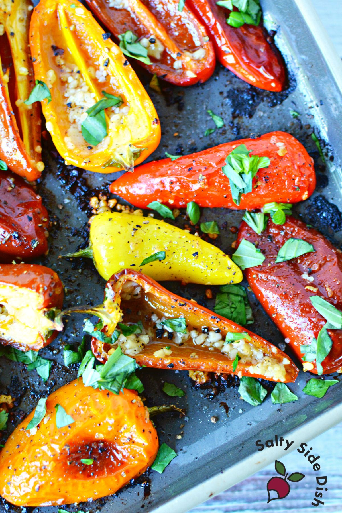 Oven Roasted Mini Peppers with Minced Garlic Salty Side Dish